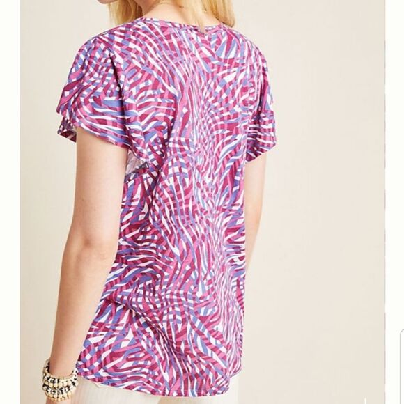 t.LA Anthropologie Wayfaring Tee Zebra Print Top Tee T-Shirt Pink Purple Cotton - Picture 2 of 7